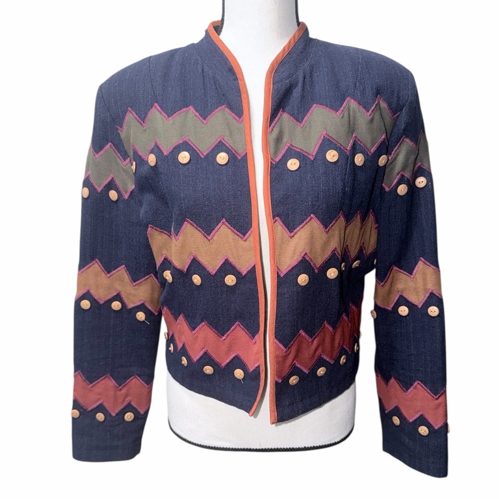 Spirit Creations Cotton Blazer Multicolor Geometric Structured Size Small